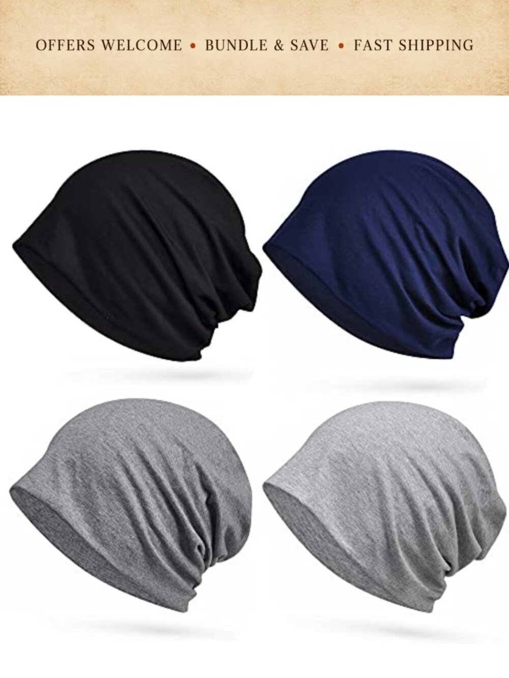 Slouchy Beanie Combed Cotton Stretch Unisex Chemo Cap Running Hat